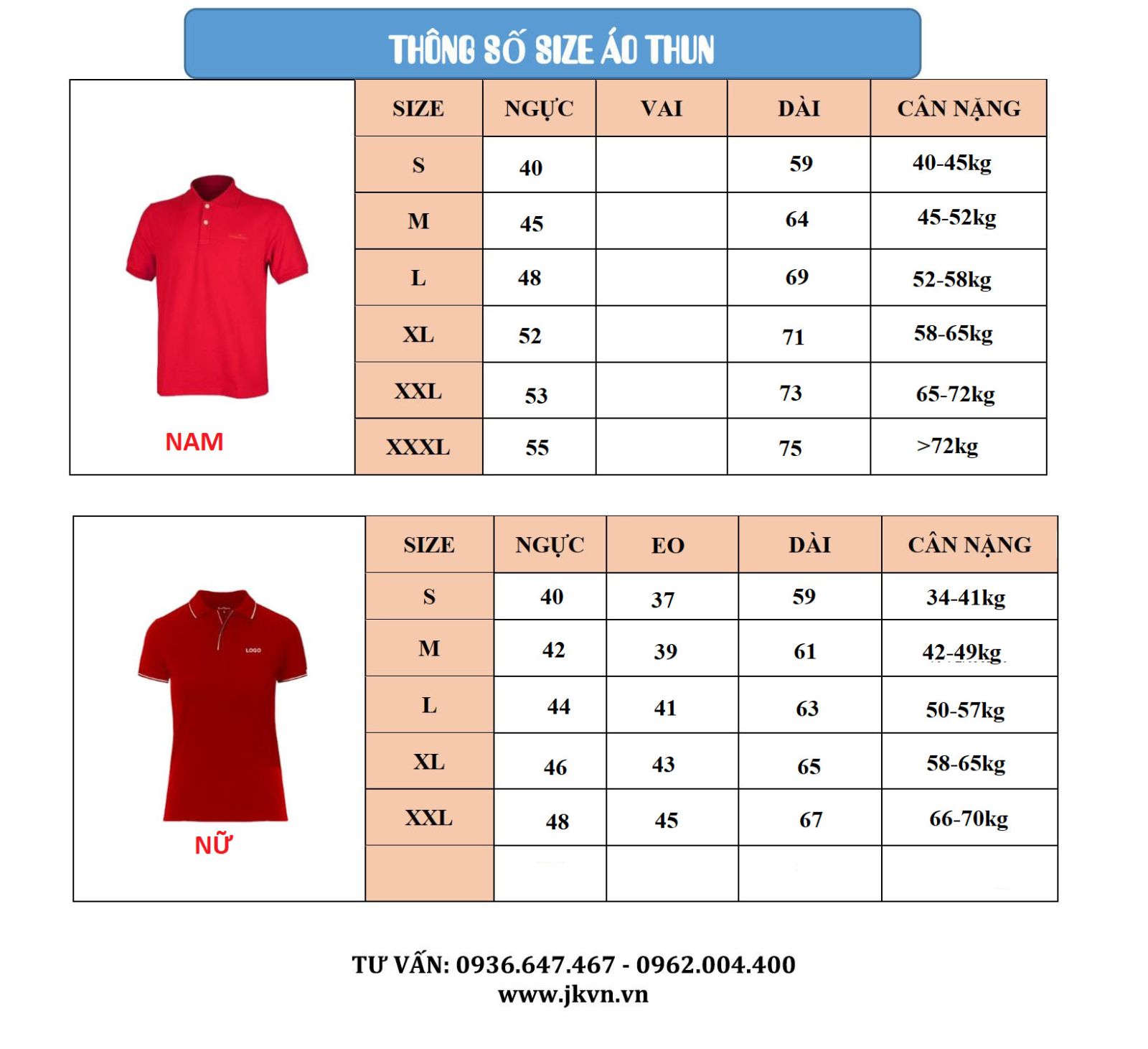 size áo thun nam nữ